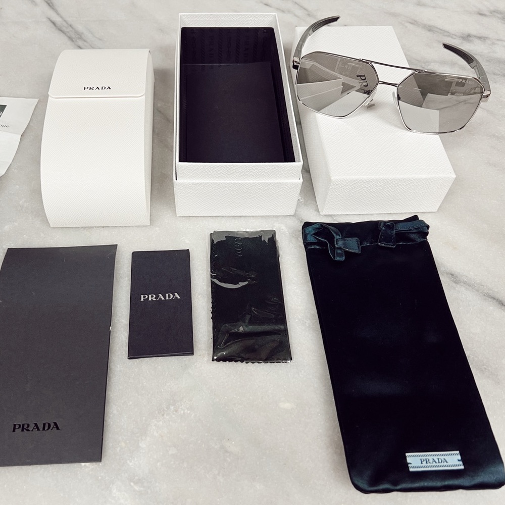 Prada Linea Rossa logo-print Geometric Sunglasses | Silver